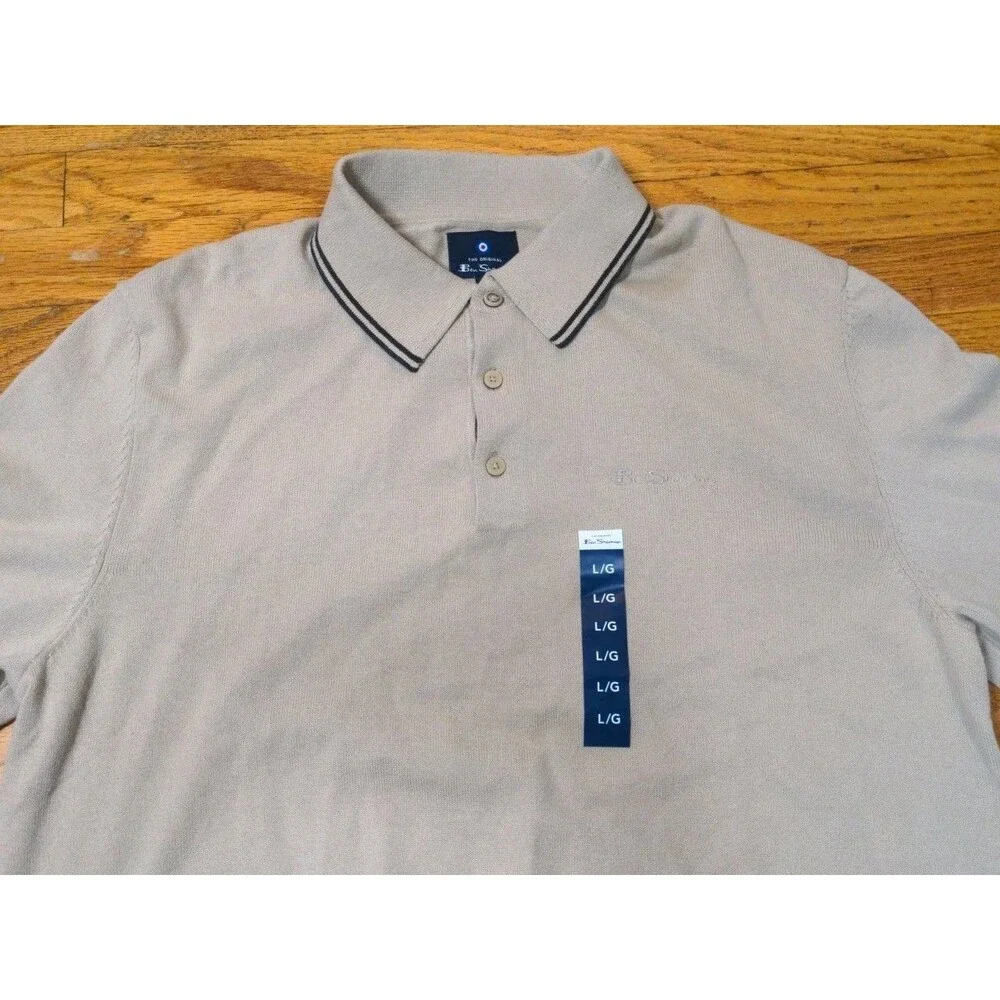 New Ben Sherman L/S Jersey Stitch Polo Shirt Spice Tan Mens Size L Recycled NWT - Picture 3 of 10